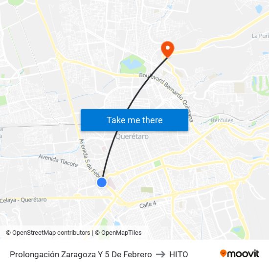 Prolongación Zaragoza Y 5 De Febrero to HITO map