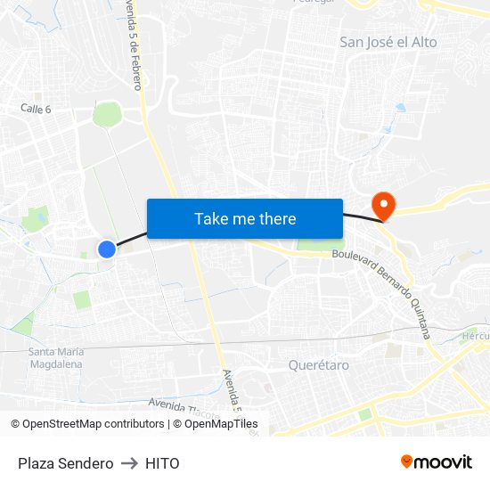 Plaza Sendero to HITO map