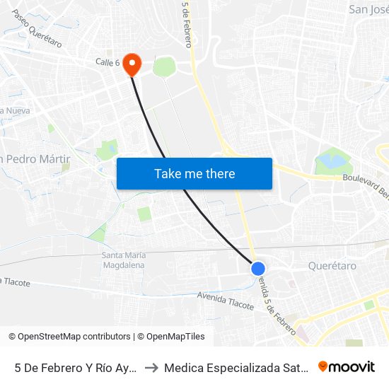 5 De Febrero Y Río Ayutla to Medica Especializada Satelite map