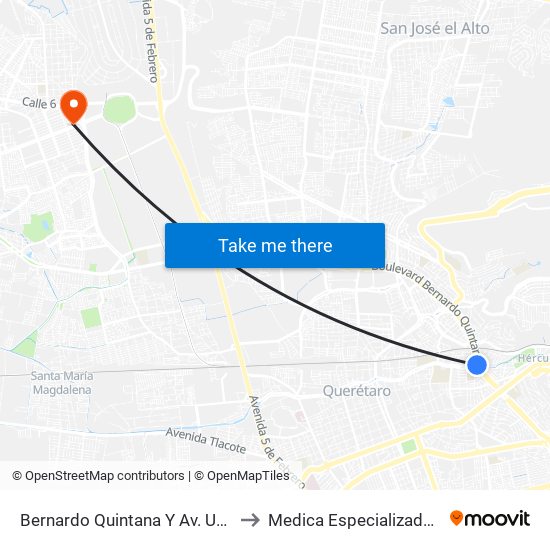 Bernardo Quintana Y Av. Universidad to Medica Especializada Satelite map