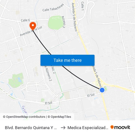 Blvd. Bernardo Quintana Y 5 De Febrero to Medica Especializada Satelite map