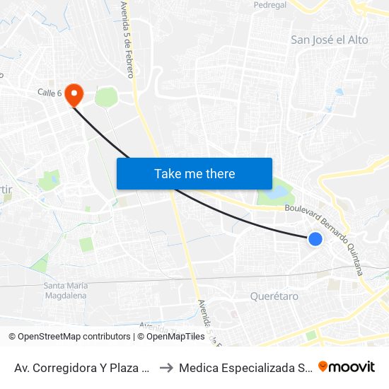 Av. Corregidora Y Plaza Dorada to Medica Especializada Satelite map