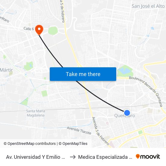 Av. Universidad Y Emilio Carranza to Medica Especializada Satelite map