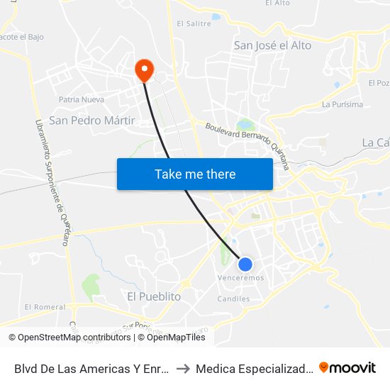 Blvd De Las Americas Y Enrique Bordes to Medica Especializada Satelite map