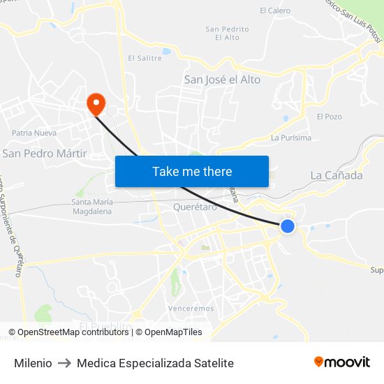 Milenio to Medica Especializada Satelite map