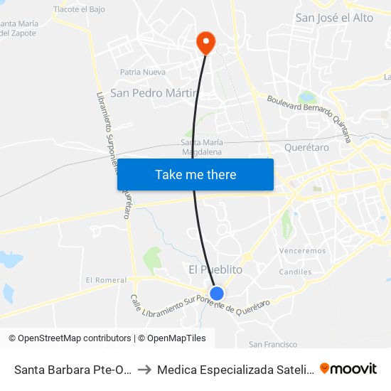 Santa Barbara Pte-Ote to Medica Especializada Satelite map
