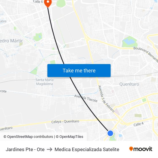 Jardines Pte - Ote to Medica Especializada Satelite map