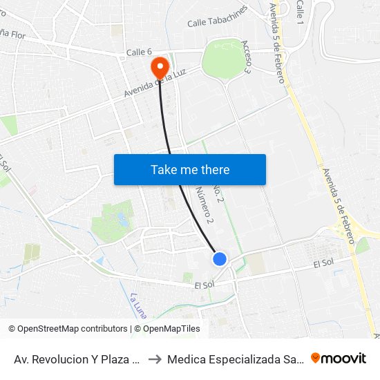 Av. Revolucion Y Plaza Patio to Medica Especializada Satelite map