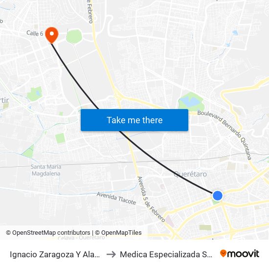 Ignacio Zaragoza Y Alameda to Medica Especializada Satelite map