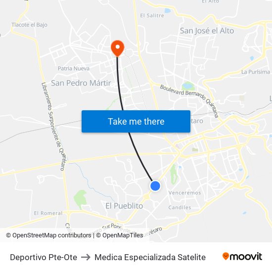Deportivo Pte-Ote to Medica Especializada Satelite map