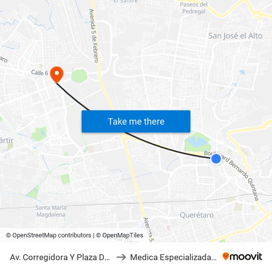 Av. Corregidora Y Plaza Del Parque to Medica Especializada Satelite map