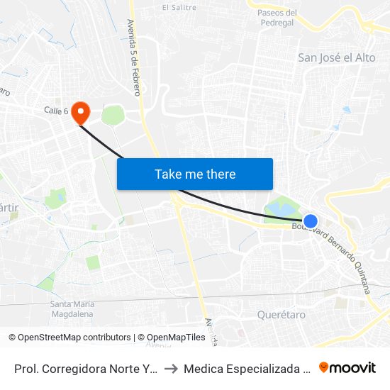 Prol. Corregidora Norte Y Morera to Medica Especializada Satelite map