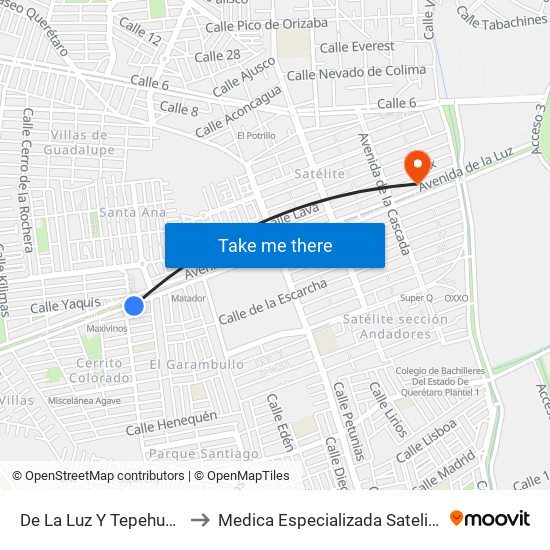 De La Luz Y Tepehuas to Medica Especializada Satelite map