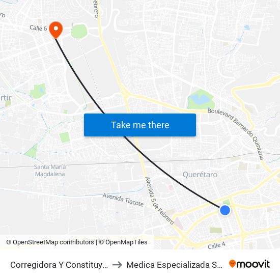 Corregidora Y Constituyentes to Medica Especializada Satelite map