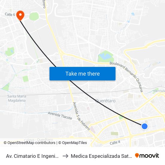 Av. Cimatario E Ingenieros to Medica Especializada Satelite map