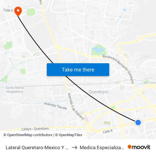 Lateral Queretaro-Mexico Y Mega Estadio to Medica Especializada Satelite map