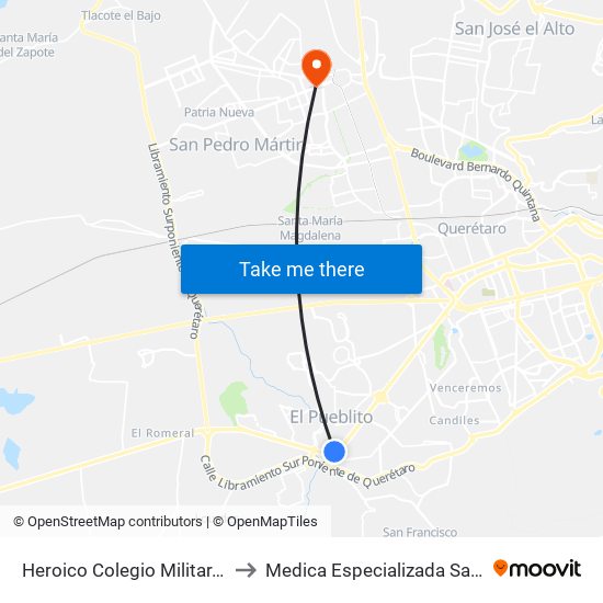 Heroico Colegio Militar, 86b to Medica Especializada Satelite map