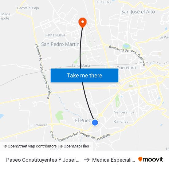 Paseo Constituyentes Y Josefa Ortiz De Dominguez to Medica Especializada Satelite map