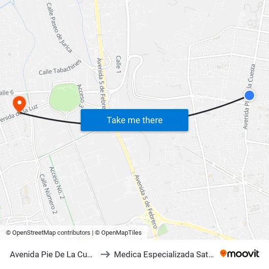 Avenida Pie De La Cuesta to Medica Especializada Satelite map