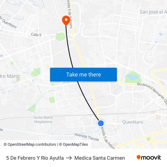 5 De Febrero Y Río Ayutla to Medica Santa Carmen map