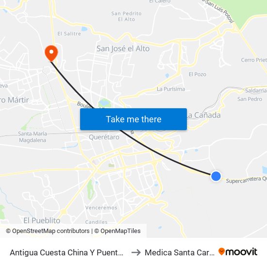 Antigua Cuesta China Y Puente Conin to Medica Santa Carmen map