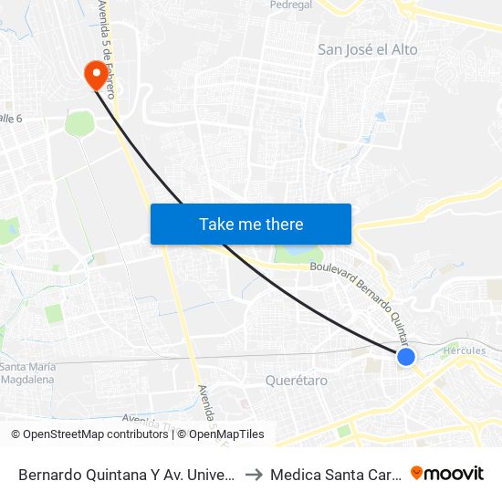 Bernardo Quintana Y Av. Universidad to Medica Santa Carmen map
