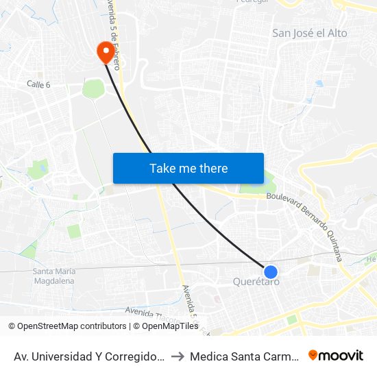 Av. Universidad Y Corregidora to Medica Santa Carmen map