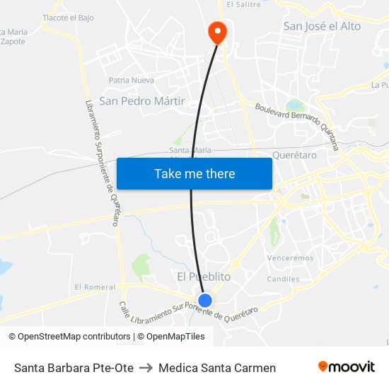 Santa Barbara Pte-Ote to Medica Santa Carmen map