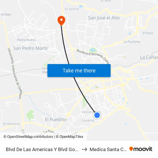 Blvd De Las Americas Y Blvd Gobernadores to Medica Santa Carmen map