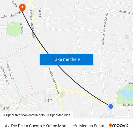 Av. Pie De La Cuesta Y Office Max Bernardo Quintana to Medica Santa Carmen map