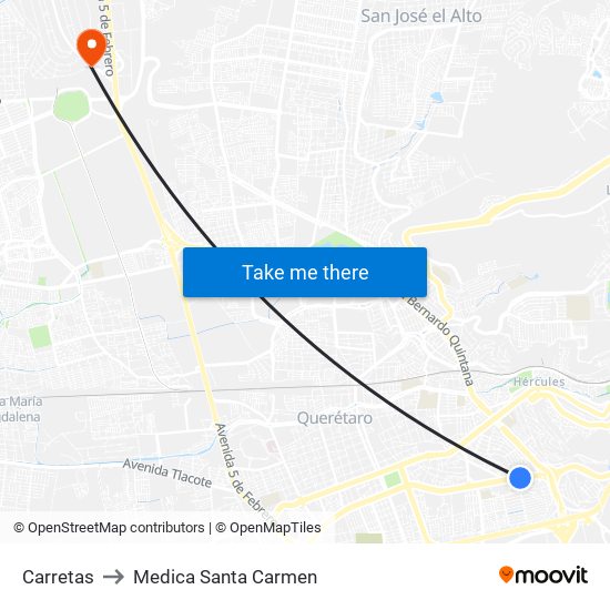 Carretas to Medica Santa Carmen map