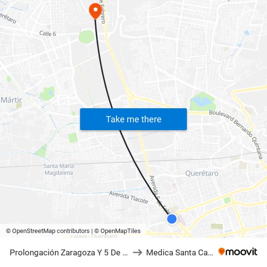 Prolongación Zaragoza Y 5 De Febrero to Medica Santa Carmen map