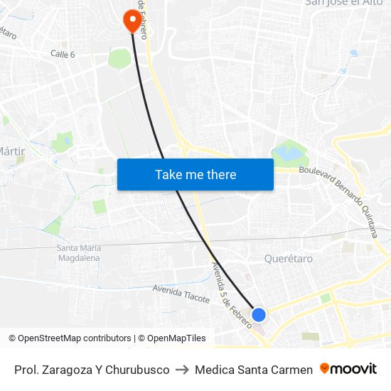 Prol. Zaragoza Y Churubusco to Medica Santa Carmen map