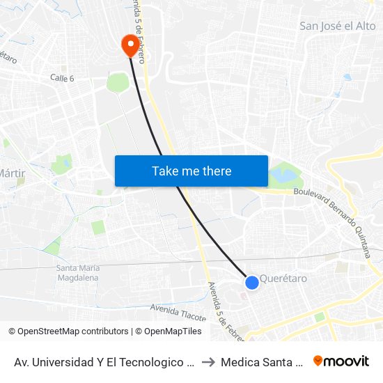 Av. Universidad Y El Tecnologico De Queretaro to Medica Santa Carmen map