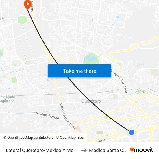 Lateral Queretaro-Mexico Y Mega Estadio to Medica Santa Carmen map