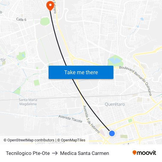 Tecnilogico Pte-Ote to Medica Santa Carmen map