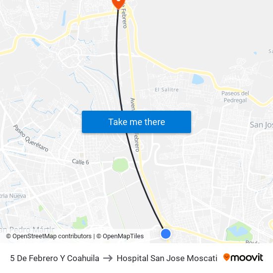 5 De Febrero Y Coahuila to Hospital San Jose Moscati map