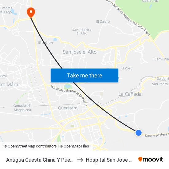Antigua Cuesta China Y Puente Conin to Hospital San Jose Moscati map