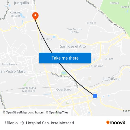 Milenio to Hospital San Jose Moscati map