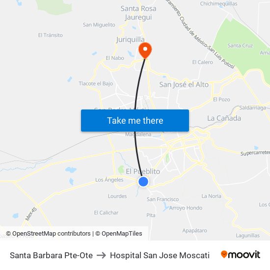 Santa Barbara Pte-Ote to Hospital San Jose Moscati map