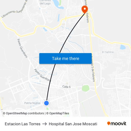 Estacion Las Torres to Hospital San Jose Moscati map