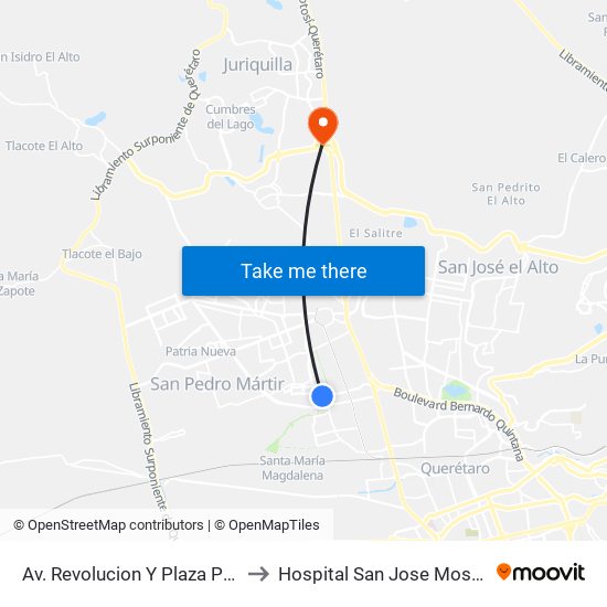 Av. Revolucion Y Plaza Patio to Hospital San Jose Moscati map