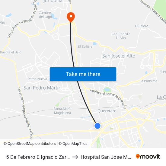 5 De Febrero E Ignacio Zaragoza to Hospital San Jose Moscati map
