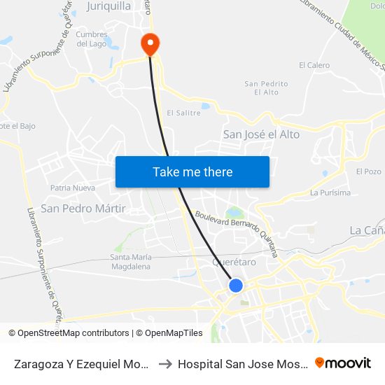 Zaragoza Y Ezequiel Montes to Hospital San Jose Moscati map