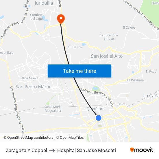 Zaragoza Y Coppel to Hospital San Jose Moscati map