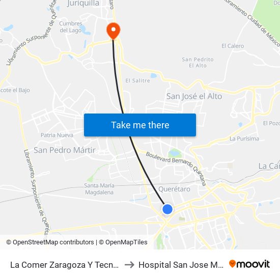 La Comer Zaragoza Y Tecnologico to Hospital San Jose Moscati map