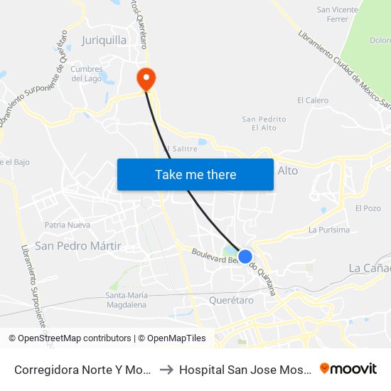 Corregidora Norte Y Morera to Hospital San Jose Moscati map