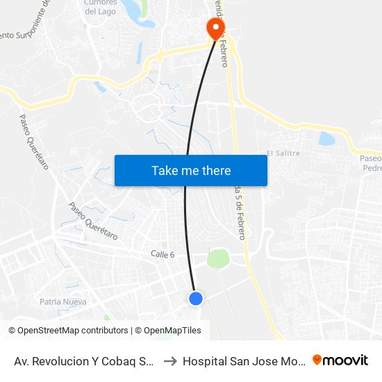 Av. Revolucion Y Cobaq Satelite to Hospital San Jose Moscati map