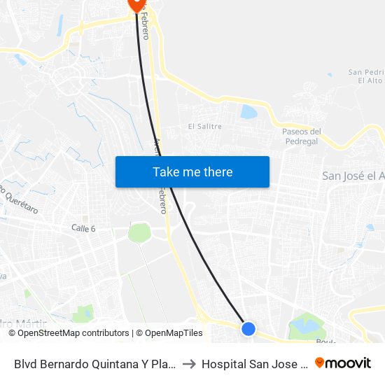 Blvd Bernardo Quintana Y Playa Condesa to Hospital San Jose Moscati map