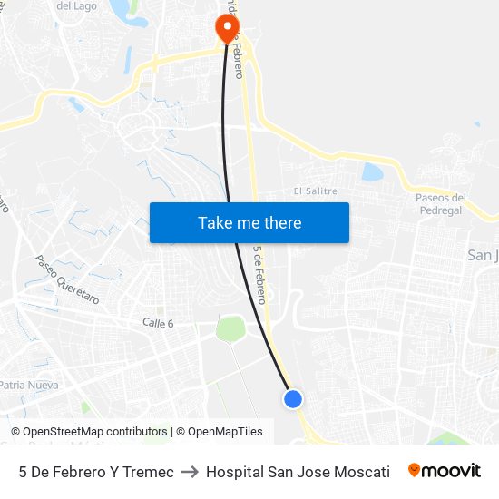 5 De Febrero Y Tremec to Hospital San Jose Moscati map